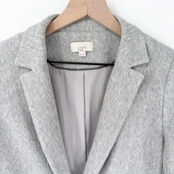 LOFT 8P Gray Herringbone Blazer Light Academia EUC Office Chic Spring Style - Picture 7 of 10